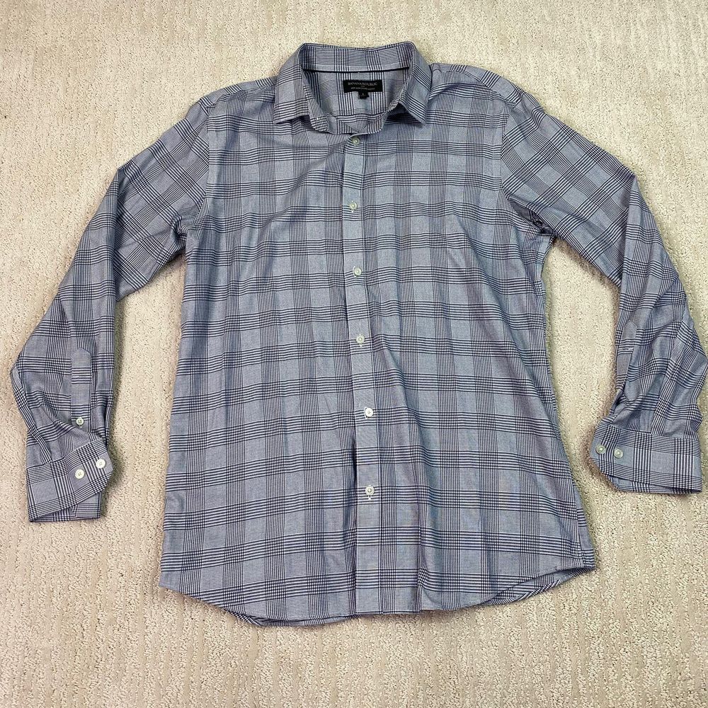 banana republic button down shirt Men's Large Gray check Long Sleeve
